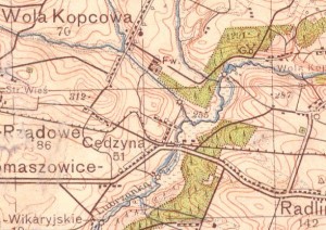 Położenie dworu w Woli Kopcowej na mapie WIG 1933
